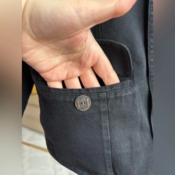 Chico's Cargo Jacket Vintage Black Denim Pockets Unisex Size 1(M) - Picture 8 of 8